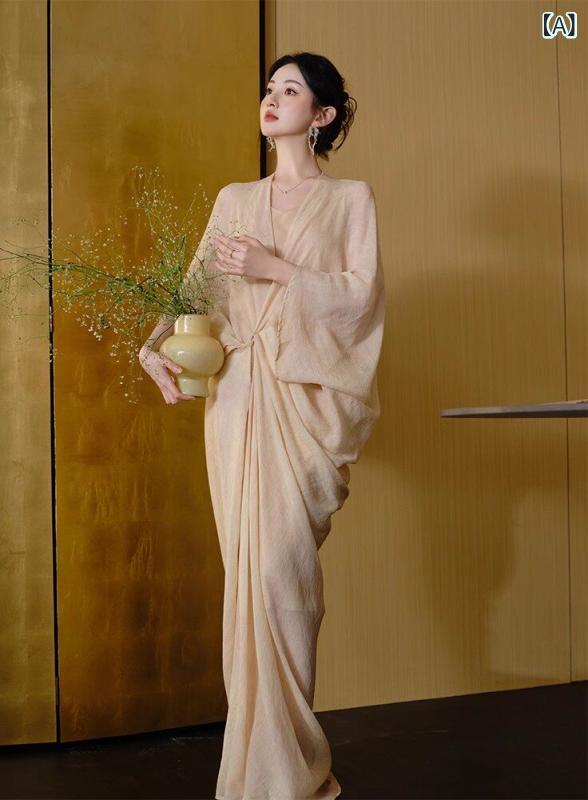 ストレートリネンスカート 中国 漢服 ラミー ドレス 女性 2025 春夏の 禅の 休日のの ロング スカート