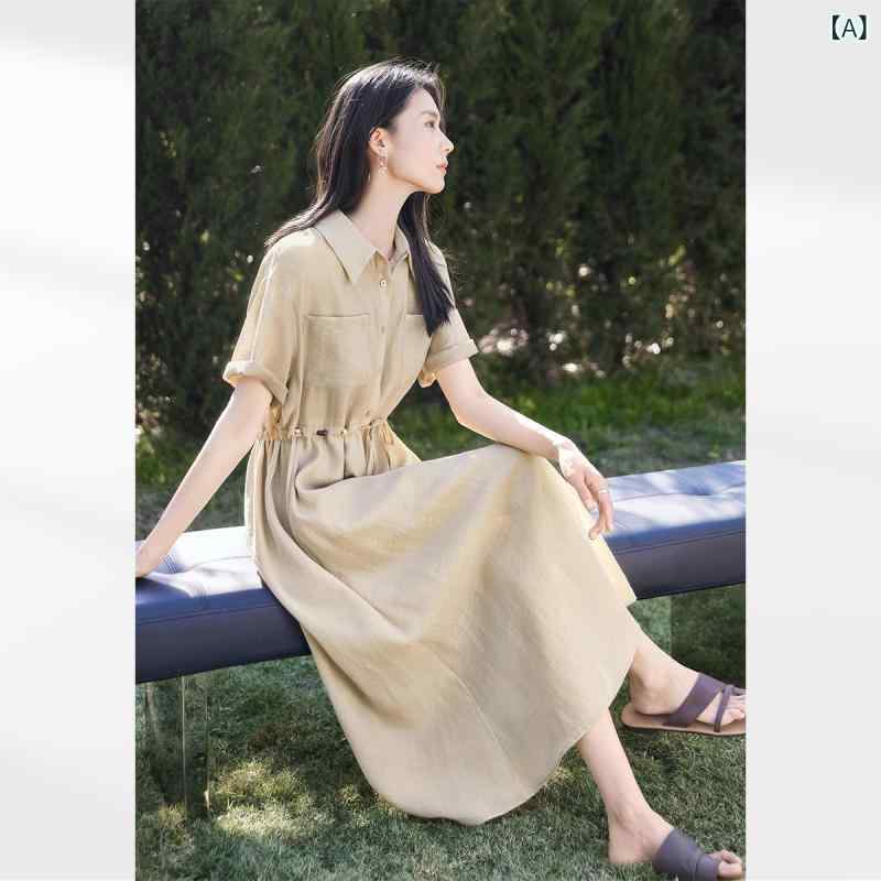 ストレートリネンスカート 夏に 女性用 ビーズ ウエスト 大きめ サイズ ドレス。 細身の 洋 ナシ型 ボディで 肉を カバー し 細く 見える ゆったり リネンシャツ｜LAONsChoice