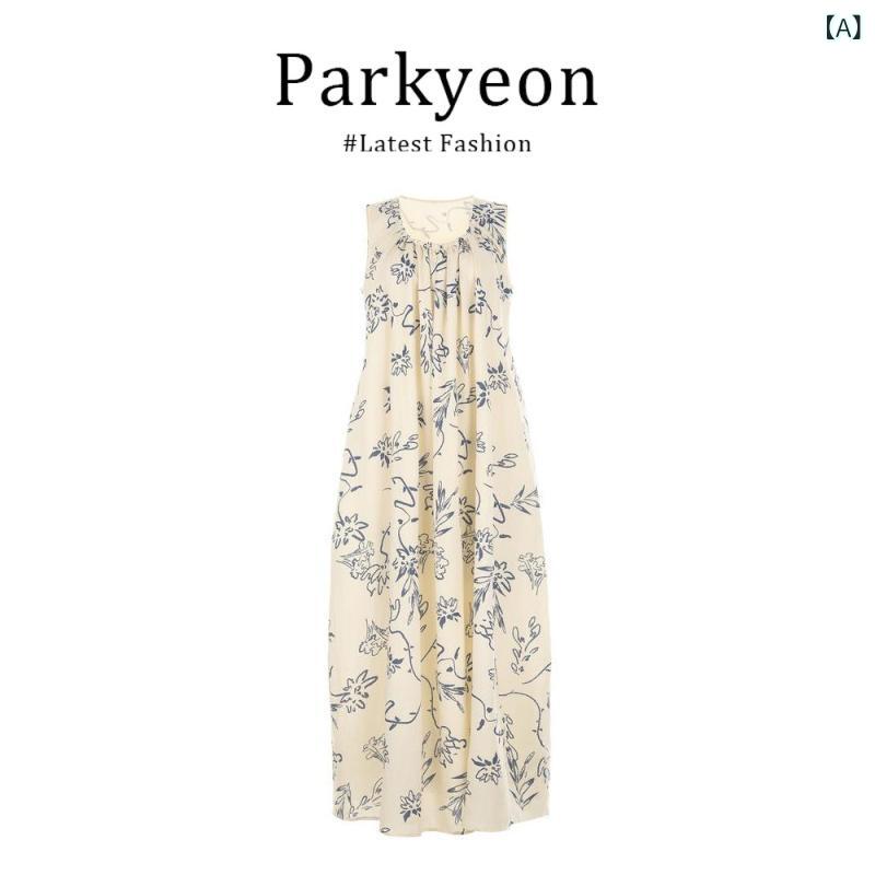 ストレートリネンスカート Parkyeon フレンチ レトロ ホリデー ノースリーブドレス 夏の ファッション 年齢を 感じさせにくい シンプル ゆったり ロング スカート