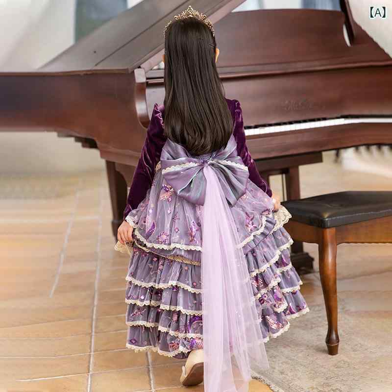 ロリータ メイド服 冬 プリンセス ドレス ロングテール ロリータ パープル ギャラクシー バースデー ロリータスカート