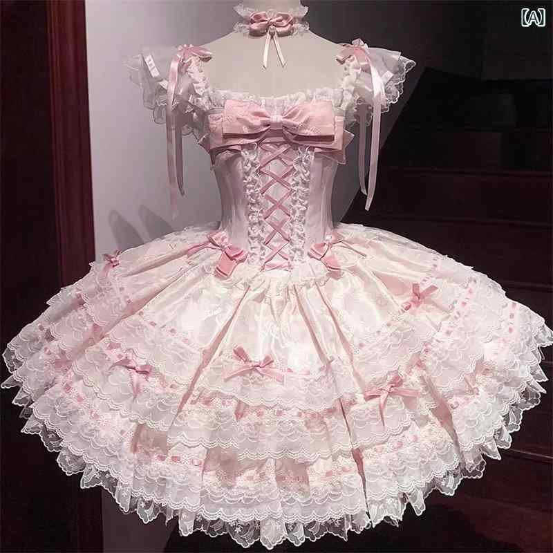 ロリータ メイド服 ロリータドレス デイリー ライト ロリータ プリンセス ドレス サマー ガール スウィート スカート 大人 グリーン ヴァイン ドリーム ウィービング
