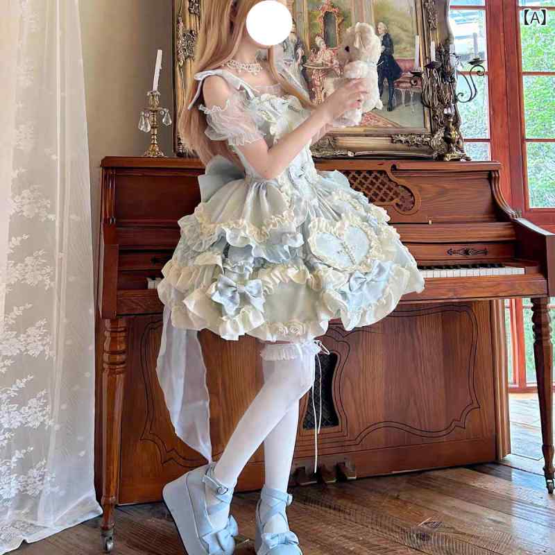 ロリータ メイド服 ロータス バタフライ ハート ロリータ ゴシック ブルー ホルターネック ドレス JSK デイリー プリンセス 成人 式｜LAONsChoice