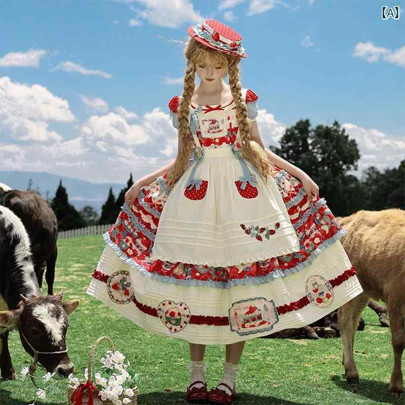 ロリータ メイド服 ストロベリー タタ ロリータ スカート ローズ スイート ウィスパー プリント OP かわいい ドレス|LAONsChoice
