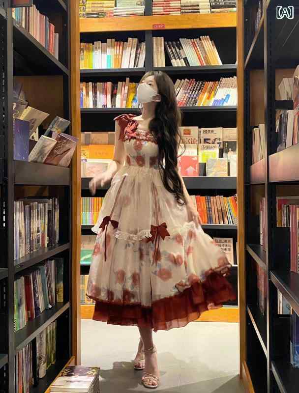 ロリータ メイド服 ロリータ カメ リア JSK ビッグ スカート スリング ドレス 初恋 デイリー ライト ロ