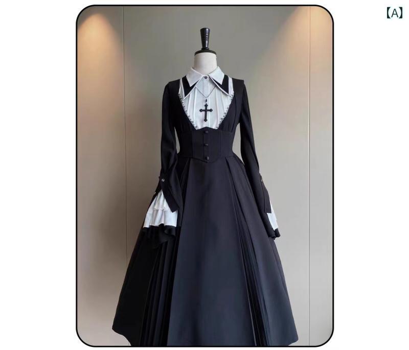 ロリータ メイド服 クロスプライ ズシ スター ロリータ ハロウィン コス フィービー ゴシック 風 ロング ロリータスカート 秋冬 長袖 OP