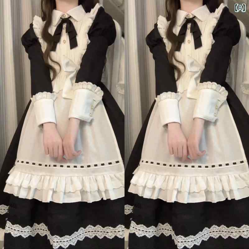 ロリータ メイド服 ズ ギフト ガーリー ディーコン メイド コスチューム クラシカル ロリータ かわいい 普段 使い ハロウィン