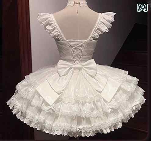 ロリータ メイド服 スポット ホワイトの 小さい 蝶の ロリータ デイリー スイートジェントル バレエ ティアードスカート ドレス