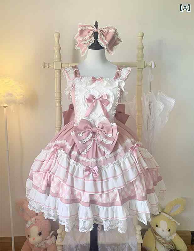ロリータ メイド服 ドキドキ ハート JSK 猫 ロリータ デイリー スイート リトル ケーキ サスペンダー ドレス