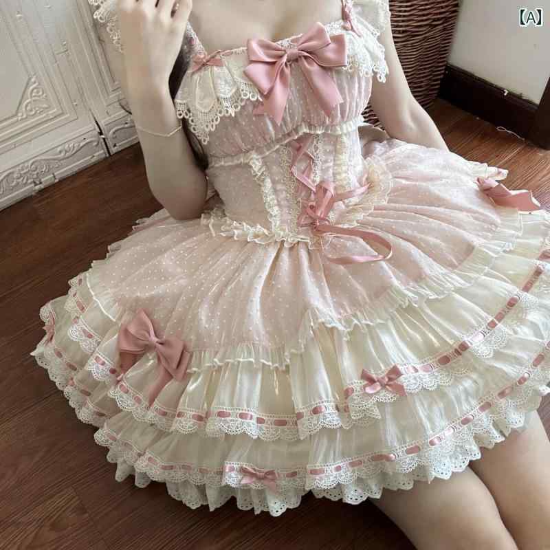 ロリータ メイド服 スポット 小さい 蝶 ロリータ デイリー スイートジェントル バレエ スタイル ティアードスカート ドレス バースデー｜LAONsChoice