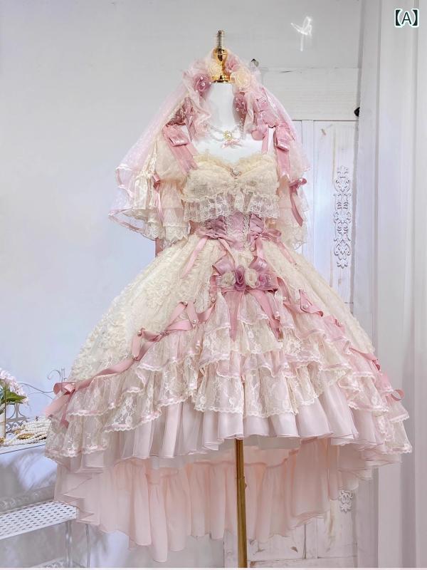 ロリータ メイド服 ダイアン ローズ ロリータ ウェディングドレス 大人 ドレス ローカット ショート ヘビー プリンセス バースデー|LAONsChoice