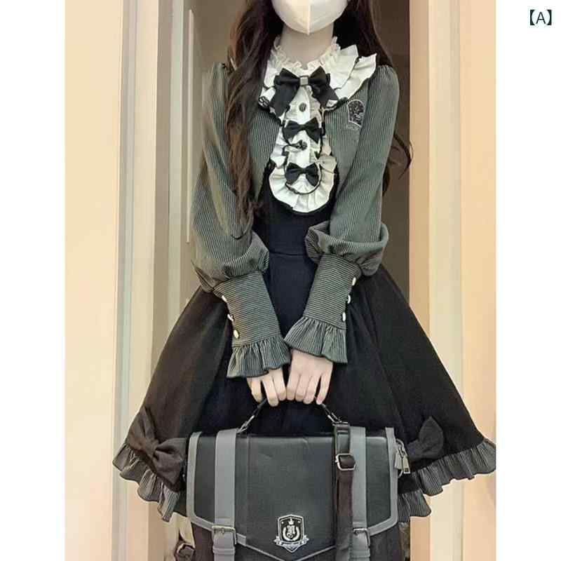 ロリータ メイド服 かわいい ドレス ロリータ ヘビー スプライシング レース ボウ プリンセス 女性 春