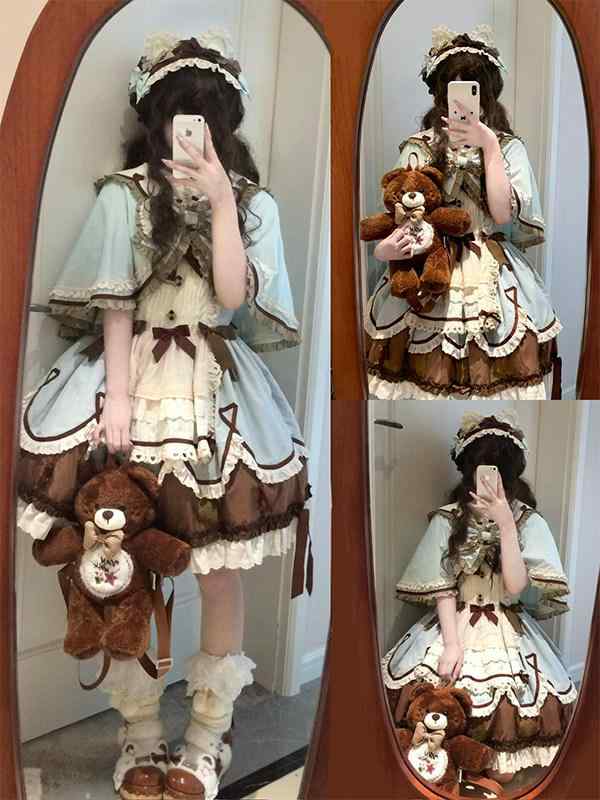 ロリータ メイド服 ミント チョコレート ロリータスカート jsk 半袖 インナー ケープ スーツ ボウ ロリータ パフ スカート デイリー