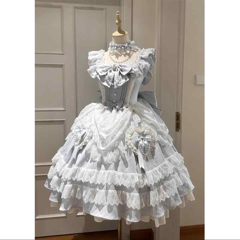 ロリータ メイド服 ブルー レトロ スイートガール ドール 象徴 ゴージャスな 小さい ドレス ケーキ ロリータ スカート レース プリンセス