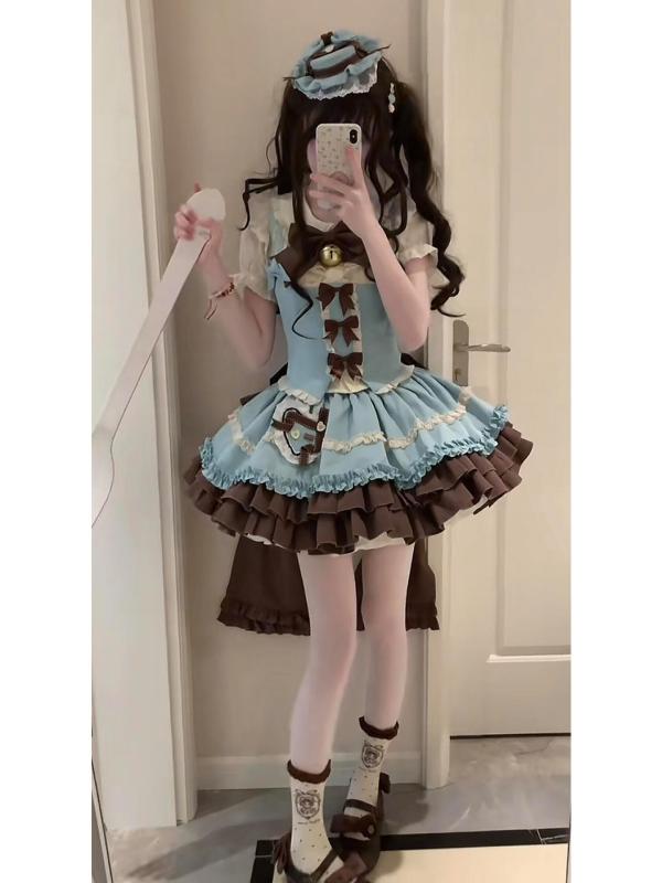 ロリータ メイド服 薄くて 賢い 色の 犬の 短い ロリータスカート 胸の サポート jsk ロリータ テール かわいい 女の子 毎日の lo スカート 夏|LAONsChoice