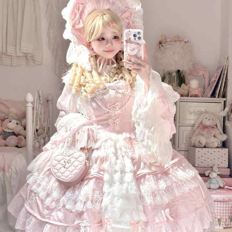 ロリータ メイド服 ヤンヤン ヤン 桃の 花 テン マイル ドール 象徴 レトロ ロリータ ヘビー ゴージャスドレス jsk ドレス