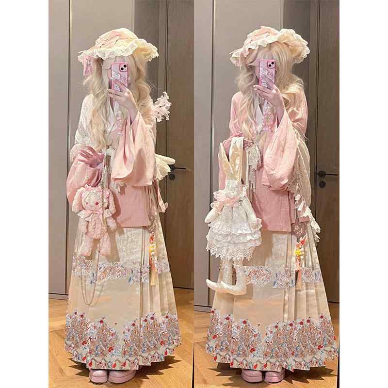 ロリータ メイド服 漢服の レディース ロリータ 漢 陽 折衷的な スーツ ロリータスカート ショール 馬 面 スカート かわいい 西洋風の 女性