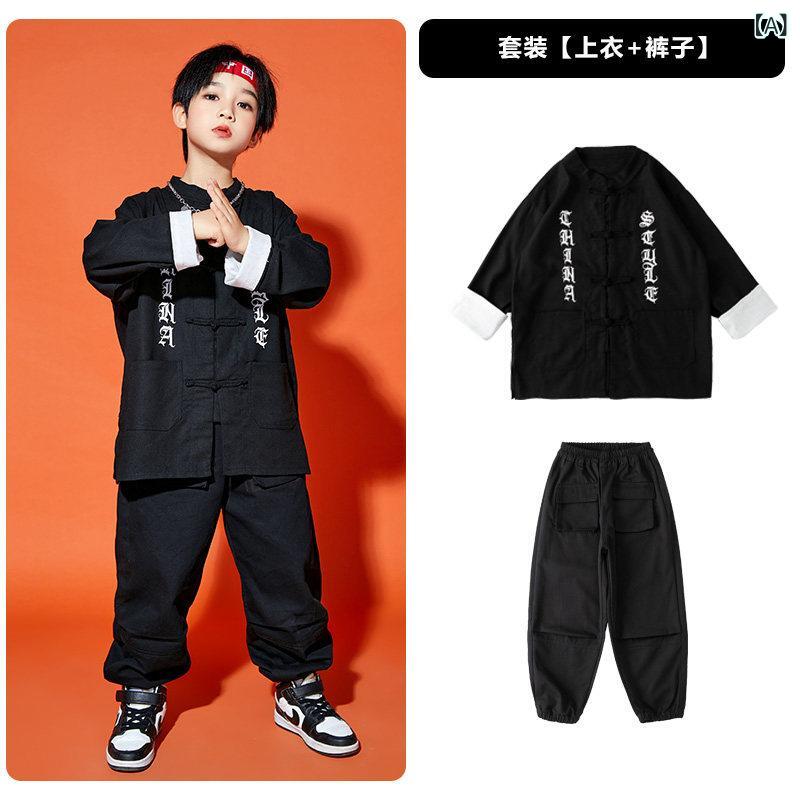 子供用 ヒップホップ 子供の ストリート ダンスのの 服 中国 唐装 パフォーマンスの 男の子 チャイナ風 ヒップ ホップの スーツ の