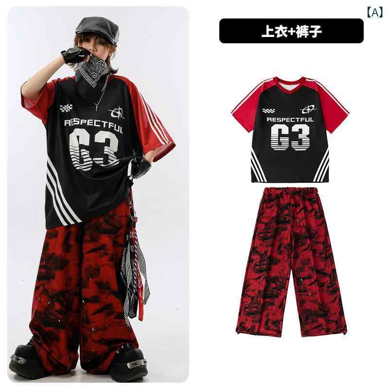子供用 ヒップホップ 子供用 ストリート ダンス 衣装 クールで な 黒と 赤の G 3 パフォーマンス 男の子用 スーツ 女の子用 ドラム セット