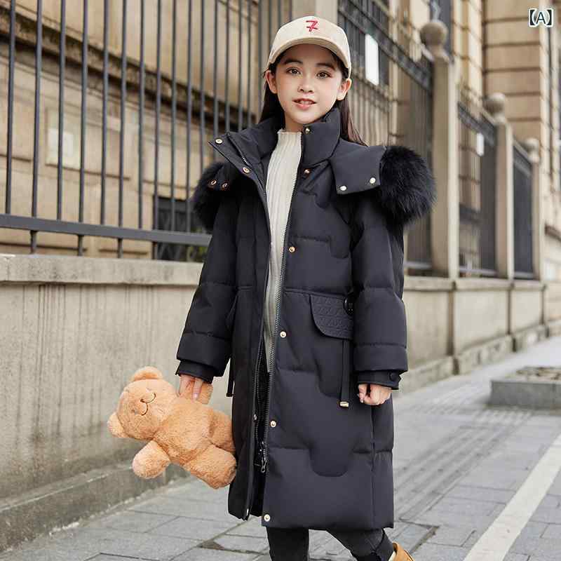 子供用 ダウンジャケット バラの 子供用 スタイリッシュな ダウン ジャケット 女の子用 厚手 冬用新 スタイル 冬服 ミディアム ロング ウォッシャブル コート|LAONsChoice