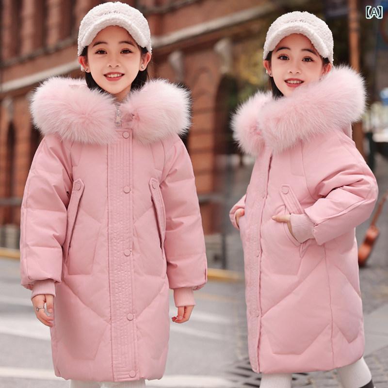 子供用 ダウンジャケット 女の子用 子供用 ダウン ジャケット ミドル 丈 ビッグ キッズ用な 冬用 厚手 コート 新 スタイル