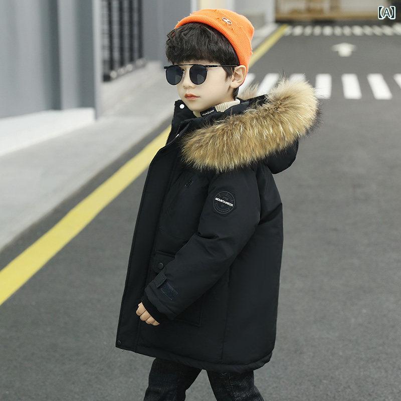 子供用 ダウンジャケット 子供服の 男の子 ダウン 綿の 冬 コートの ジャケット ミドル 丈 2025 子供の 厚手 ミディアムと ラージの