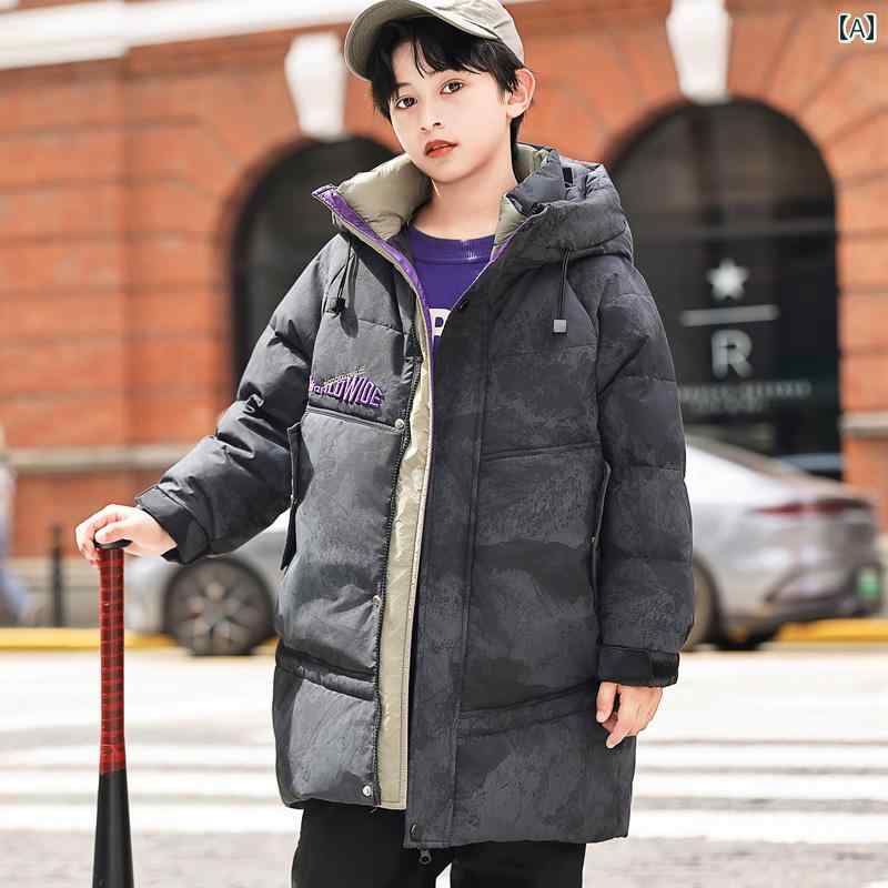 子供用 ダウンジャケット Yaya 子供用 ダウン ジャケット ミドル 丈 男の子 おしゃれ 冬物 迷彩 厚手 暖かい コート