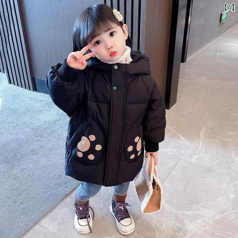 子供用 ダウンジャケット 女の子 ダウン ジャケット 冬服 2024 赤ちゃんの 冬 ライト ミディアム ロング 子供用 スタイリッシュな ホワイトダックダウン