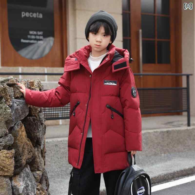 子供用 ダウンジャケット 2025年 子供用 ダウン ジャケット 男の子用 M サイズと L サイズ ロング 丈 厚手 男の子 冬 子供服 コート