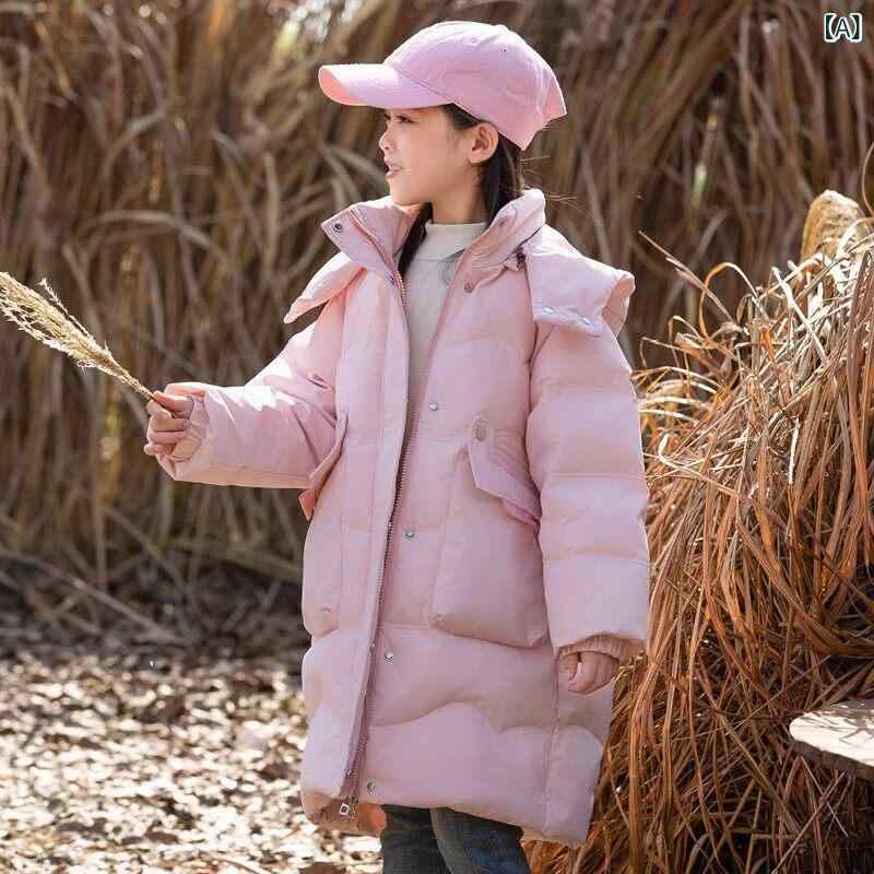 子供用 ダウンジャケット 子供用 ダウン ジャケット 女の子 ミドル 丈 2025 韓国 M サイズと L サイズ ホワイトダックダウン 厚手 暖かい 冬 子供服 コート