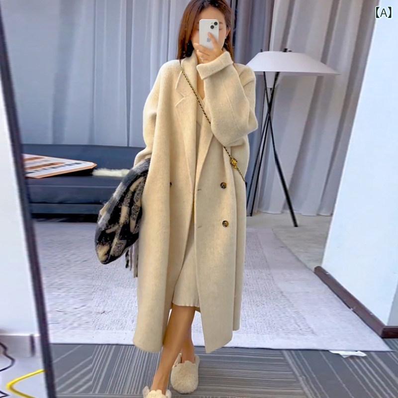 レディース コート 秋冬 秋冬 高級 ダブルフェイス カシミヤコート レディース 2025 韓国 ゆったり めの スタイル ミディアム ロング ウール コート|LAONsChoice