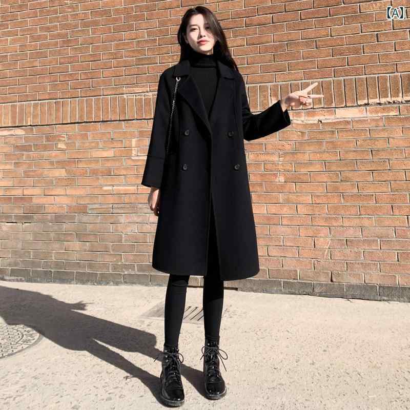 レディース コート 秋冬 風の 黒の 両面 コート 女性用 2024秋冬 韓国 小さめ ウール｜LAONsChoice