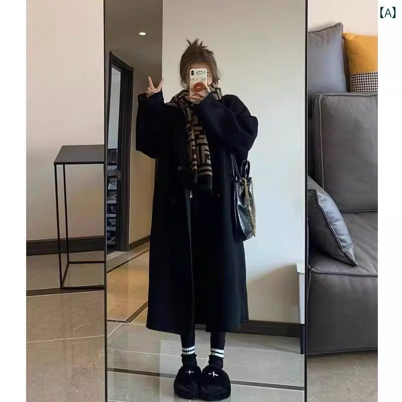 韓国スタイル ウール コート オフ シーズン ブラック ダブルフェイス コート レディース ミディアム 丈 プチ 2025 秋冬 ウール|LAONsChoice