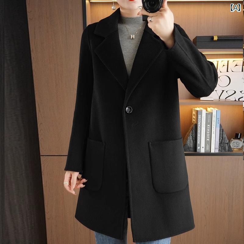 韓国スタイル ウール コート ダブルフェイス カシミヤコート 2024 春秋 ミディアム 丈 ショート S サイズ 100 % ウール 厚手 コート レディース