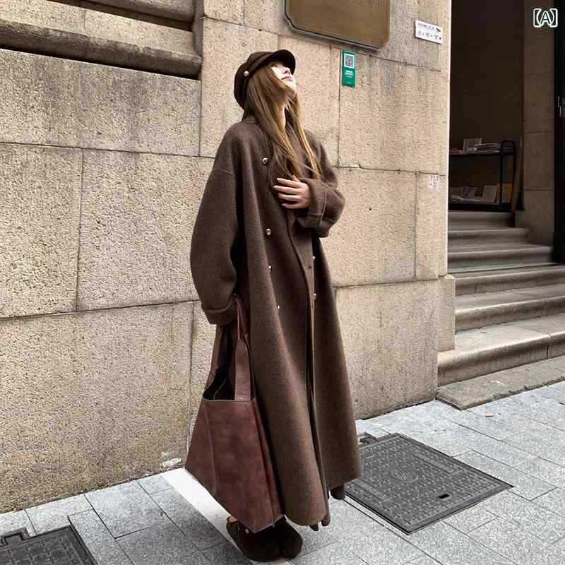 韓国表現スタイル 羊毛 厚地の外套 真っただ中 丈の ダブル人間の顔 羊毛 厚地の外套 2024冬 小っちゃいな 成人女性向け 飛び切り 韓国