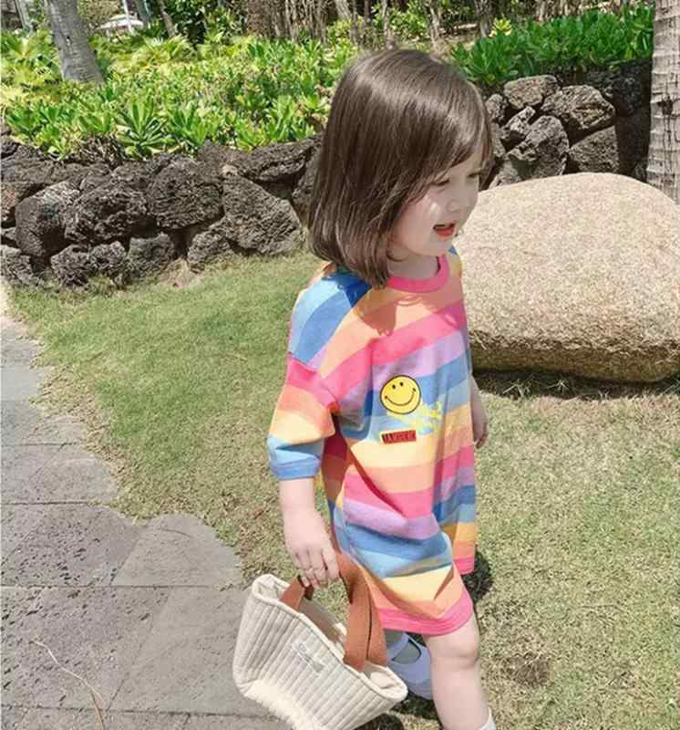 レインボーメッシュ ドレス 女の子 レインボーストライプ Tシャツ ドレス 2024 夏 ベビー スタイル 小中型 半袖 3 4,655円