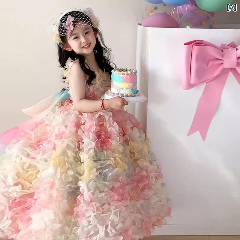 レインボーメッシュ ドレス 女の子 レインボー フェアリー ロリータ プリンセス ドレス 子供用 チュチュ スカート ウェディング バースデー 美しい