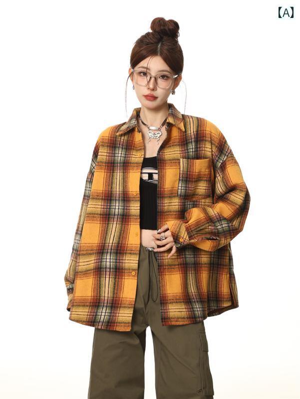 レトロ チェック シャツ レディース SHIYIYUE アメリカン レトロ BM チェック シャツ レディース 秋冬 ストリート ゆったり カジュアル 長袖 ジャケット 5,062円