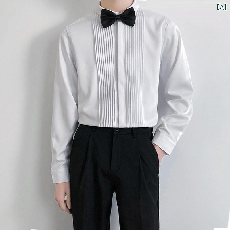 メンズ 長袖シャツ 新郎 付添い 人用 スーツ シャツ 白い 長袖 兄弟用 ウェディング 夏用の コーラス用 半袖