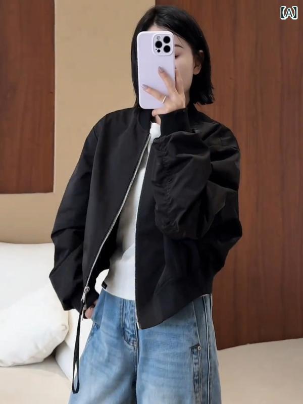 ダブルバージッパー 女性用 カジュアル ファッション ショート ジャケット 2025 春秋 パイロット 韓国 ゆったり ベースボール トップ