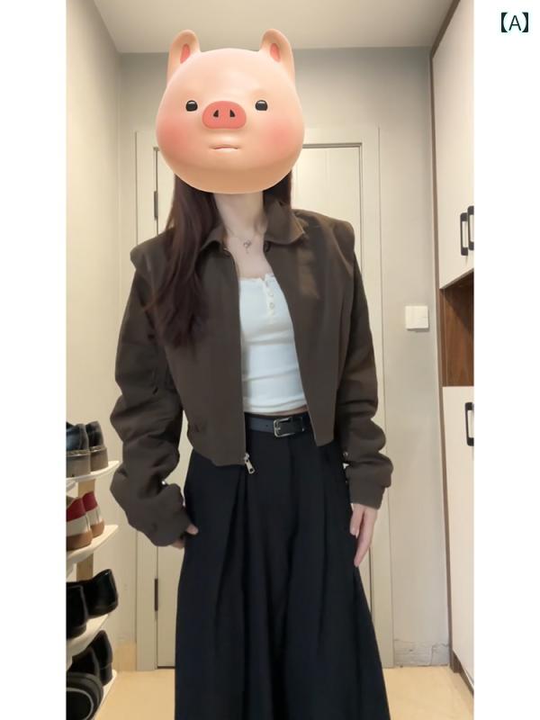レディース ショート ジャケット 女性用 早春 ジャケット 2025新 ブラウンショート トップス マイラー ドウェア スタイル 野球 ユニフォーム