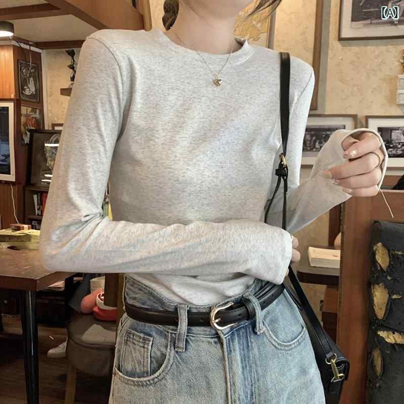 春夏秋 綿 長袖Tシャツ レディース 綿 シャツ レディース 春秋冬 2024 新型 インナーウェア スリム 花柄 グレー ラウンドネック ストレート ショルダー ロングスリーブ Tシャツ トップス