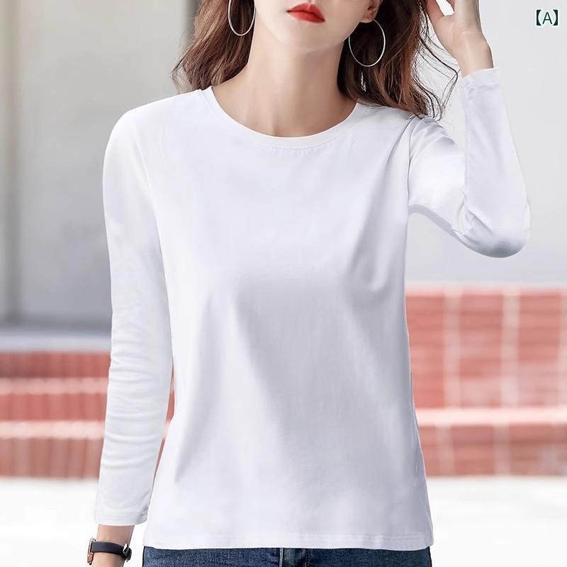 春夏秋 綿 長袖Tシャツ レディース ホワイト 長袖 レイヤリング シャツ レディース Tシャツ ゆったり コットン インナーウェア おしゃれ 韓国 丸 首 2025 春秋 トップス