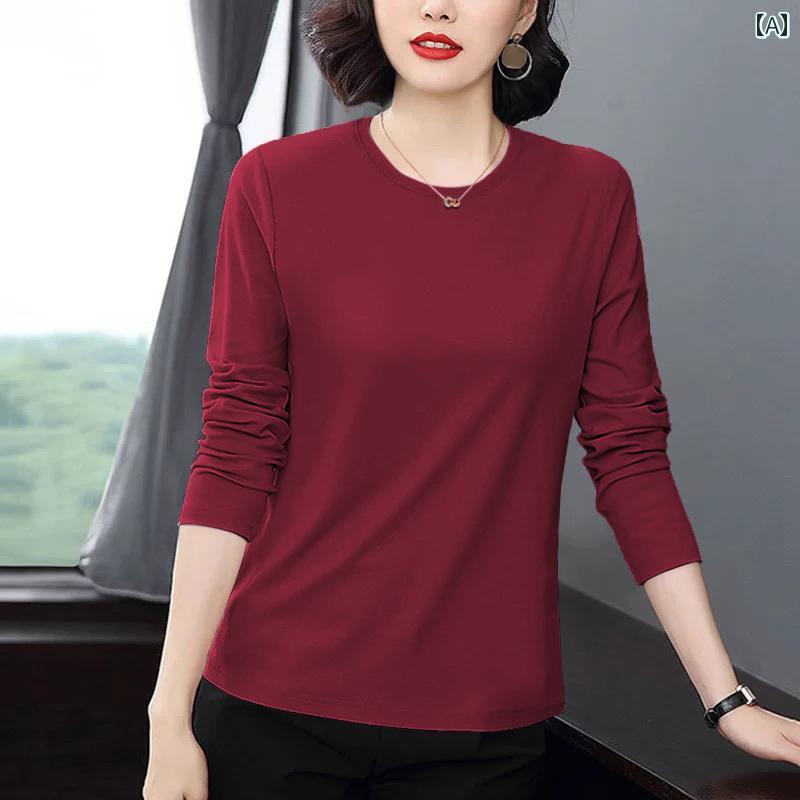 春夏秋 綿 長袖Tシャツ レディース 春秋 薄手 インナー 重ね 着 シャツ 綿 長袖 Tシャツ カジュアル シンプル ゆったり 大きいサイズレディース 右 肩 トップス