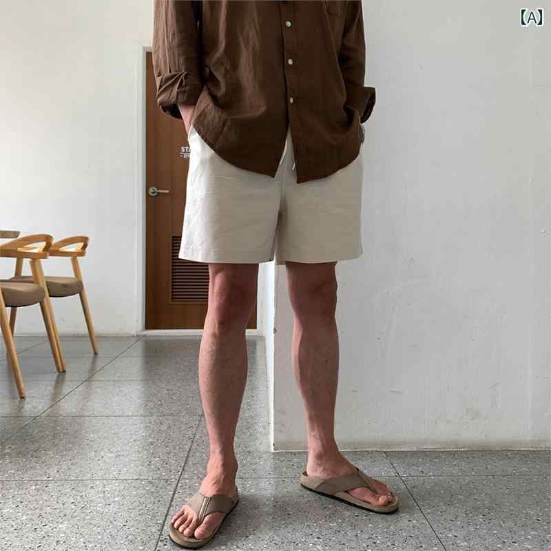 ショートパンツ メンズ SSUMENAM リネン ショート パンツ メンズ 夏 カジュアル 韓国 ゆったり コットン 4点 無地 ビーチ