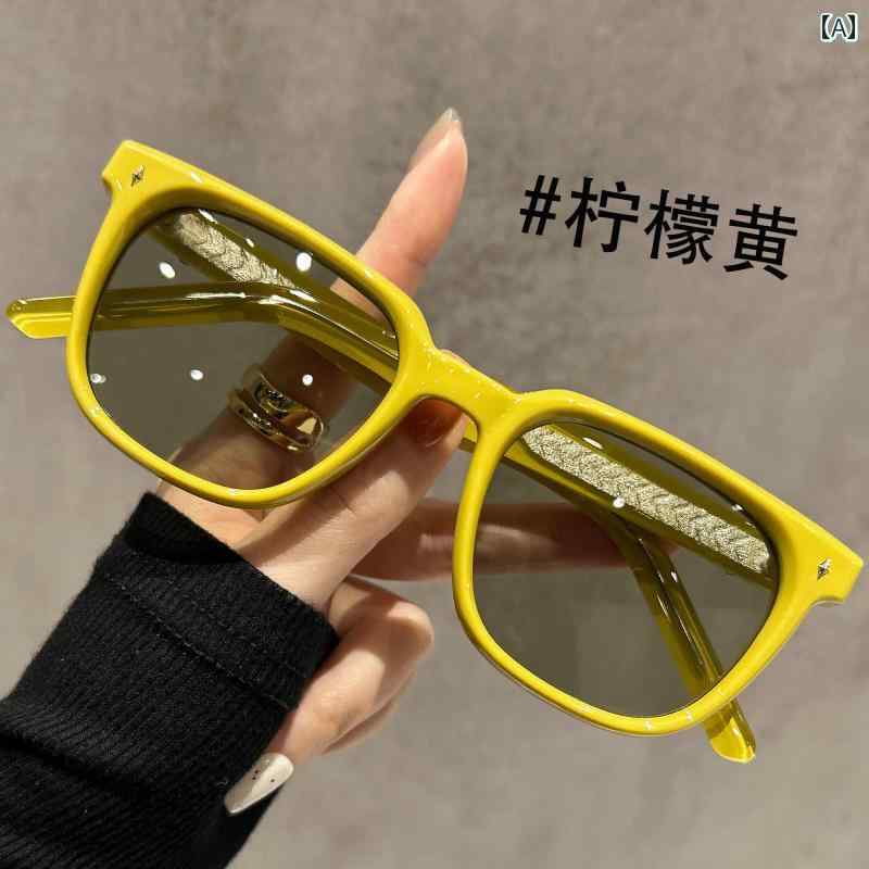 ファッション サングラス 2025年 レモン イエロー サングラス 女性用 高級 プラグ イン 韓国 日焼け防止 UV カット