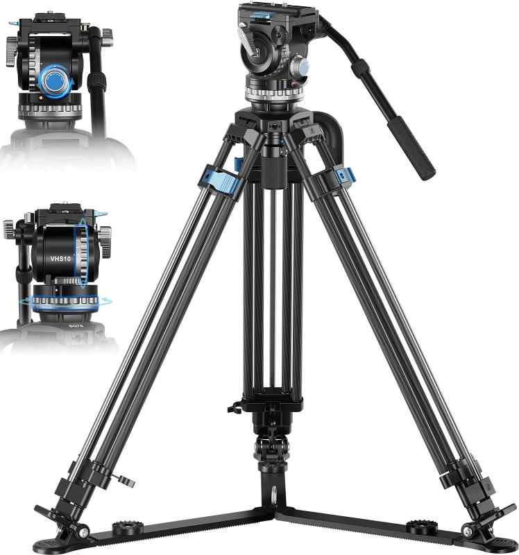 SIRUI クイック (SQ) シリーズ 高さ調整ツインレッグビデオ三脚、75mm ハーフボウル + VHS10 プロフェッショナルフルードヘッド付き