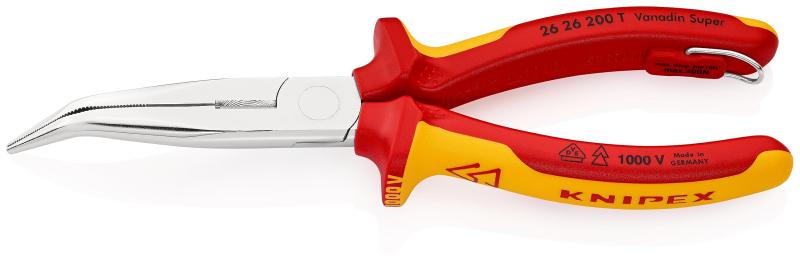 クニペックス KNIPEX 2626-200TBK 絶縁先曲ラジオペンチ落下防止(BK)