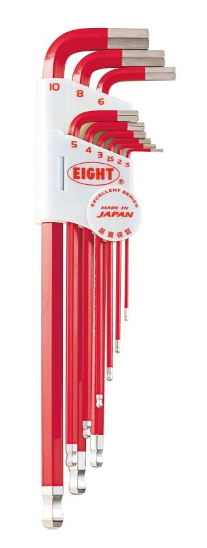 エイト 六角棒スパナ テーパーヘッド エキストラロング 単色カラーセット レッド TLC-S9NRE ボールポイント六角棒レンチ