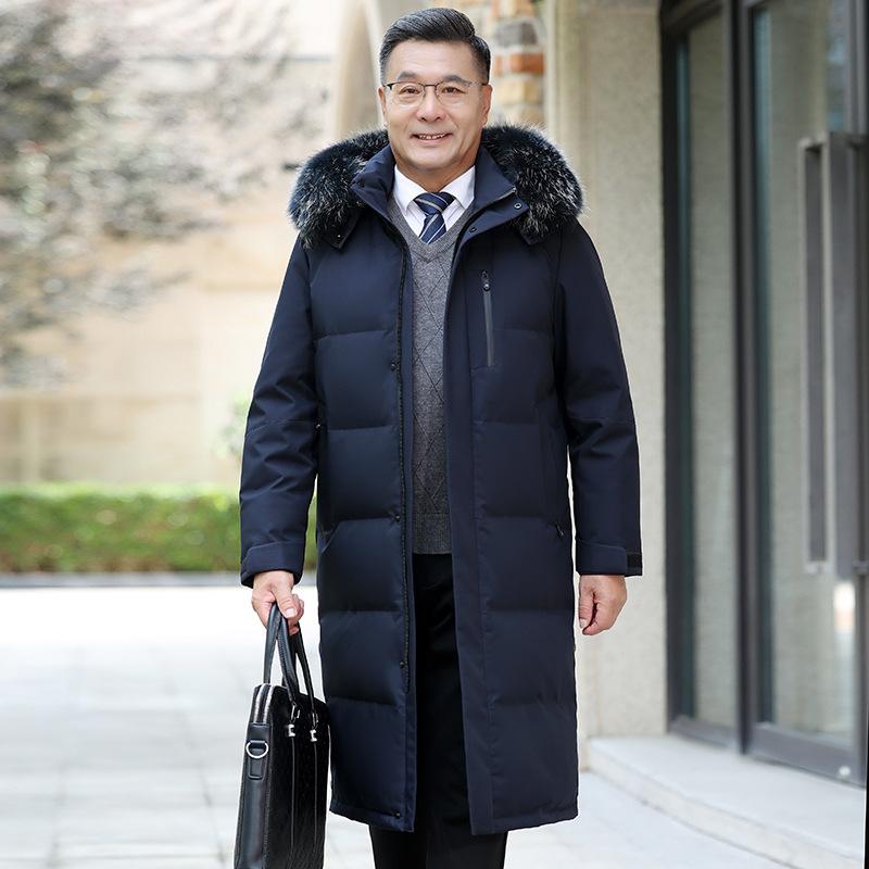 冬型 男性 ビジネス カジュアル 長型 フード付き 90 白 ガチョウの ベルベットの 厚手 保温 ダウン ジャケット ある コート|LAONsChoice