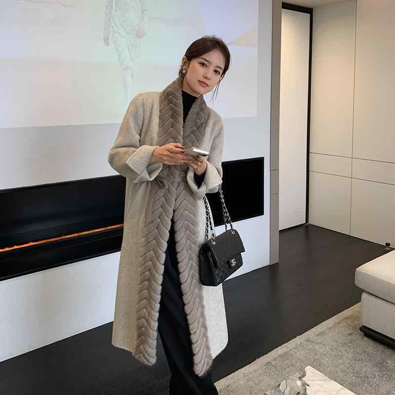 LP 毛 襟 両面 カシミール 厚地の外套 長 型 御膳上等 毛 厚地の外套 吸い付ける 的 女x2x2